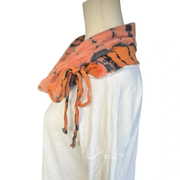 Able Clothing Artsy Cream Thermal Orange Black Tie Dye Cowl Neck Top Size Small - Picture 5 of 11